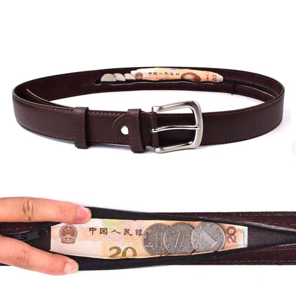 Money Belt Hidden - Sabuk Pengaman Ritsleting Penyembunyi Uang Kulit